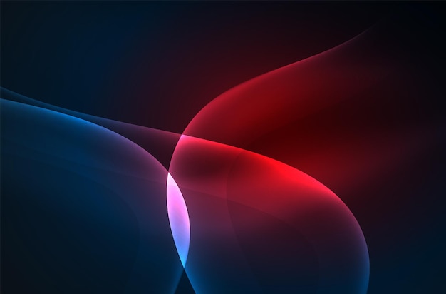 Vector smoky glowing waves in the dark vector abstract background