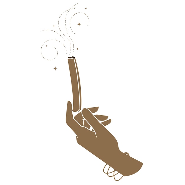 Smoldering aromatic stick in hand smoking stick of sacred tree palo santo exuding fragrance incense for meditation and spiritual practices vector