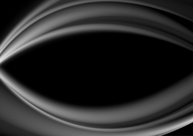 Vector smooth abstract grey waves on black background