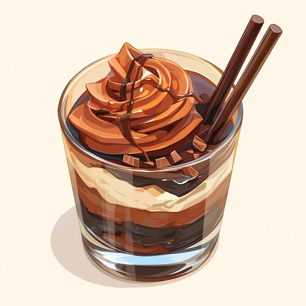 Vector smooth chocolate mousse dessert cartoon art