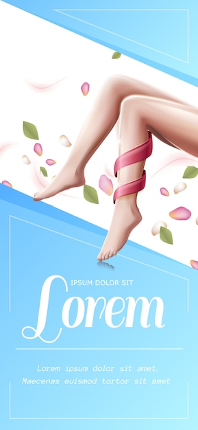 Вектор Гладкие женские ножки с идеальной кожей, spa flyer