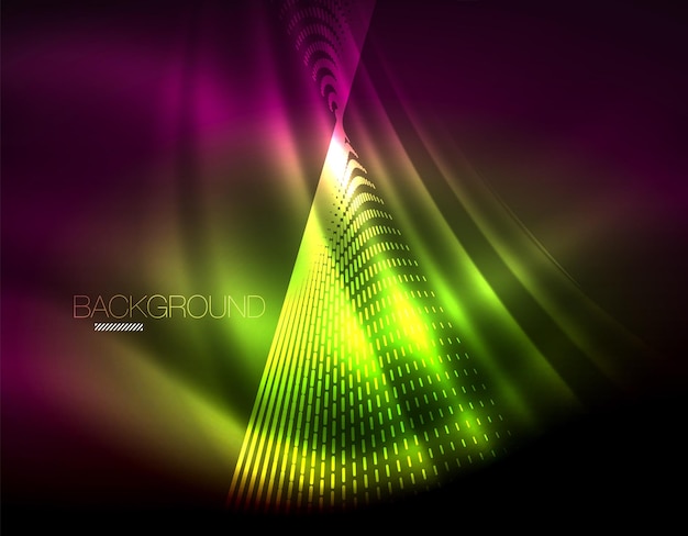 Vector smooth light effect straight lines on glowing shiny neon dark background energy technology idea