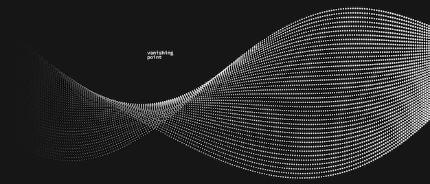スムーズでリラックスした形状のベクトル抽象的な背景で,動いている点の黒い曲線線の上に流れる粒子の波が静かで柔らかい画像です.