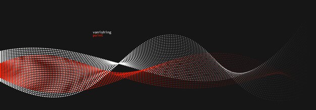 smooth and relaxing shape vector abstract background with wave of flowing particles curve lines of dots in motion red and black tranquil and soft image