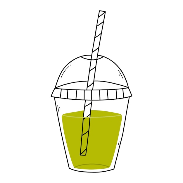 Frullato in tessuto illustrazione vettoriale in stile doodle bicchiere disegnato a mano con cocktail di limonata frullato frullato disintossicante