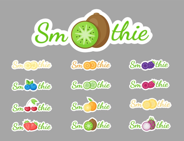 Smoothie cocktail label logo set vector illustratie natuurlijk fruit met smoothie bord bij vers?