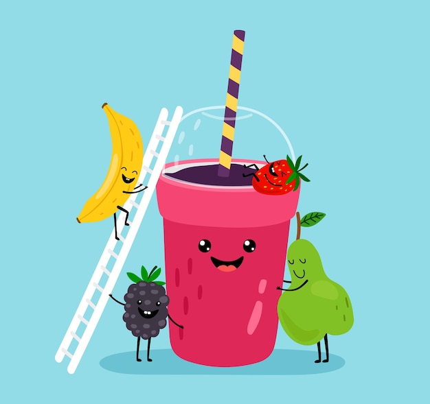 Vector smoothie drink. fresh summer fruit juice.