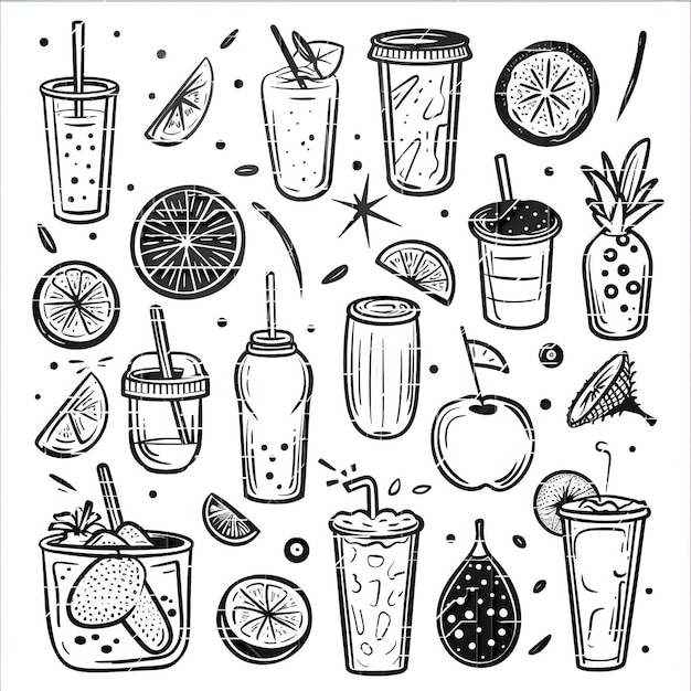 Smoothie flat vector linear set illustration high quality