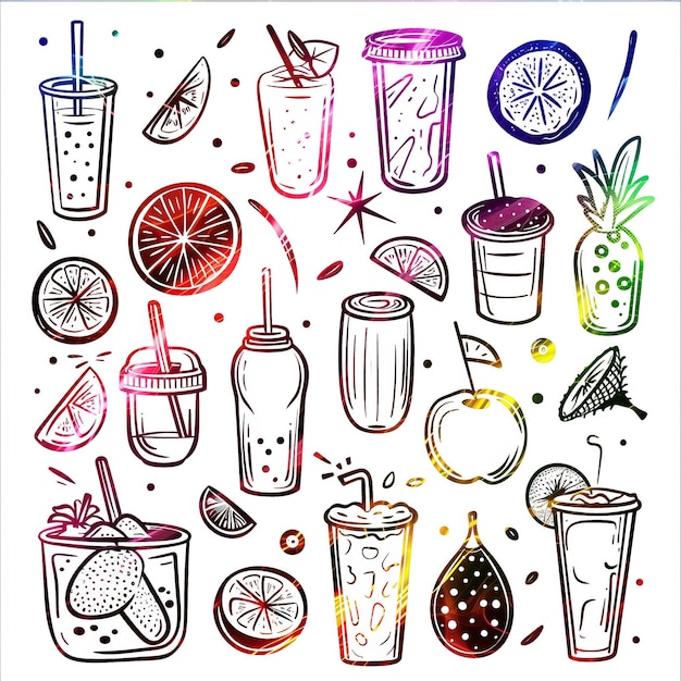Vector smoothie flat vector linear set illustration high quality