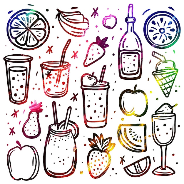 Smoothie flat vector linear set illustration high quality