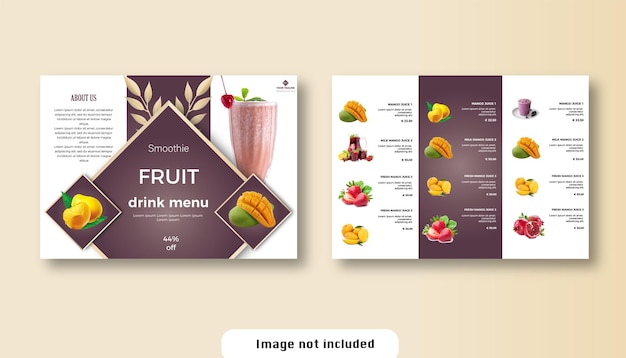 Smoothie gezond drankje menu promotie vruchtensap driebladige brochure 3d-sjabloon