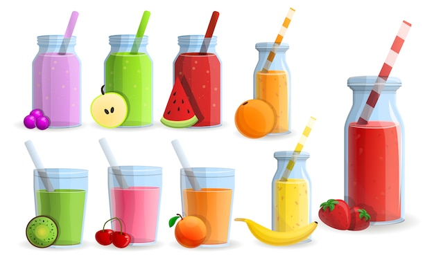 Smoothie icon set, cartoon style