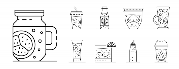 Smoothie icon set, outline style