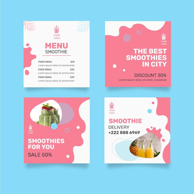 Vector smoothies bar instagram posts