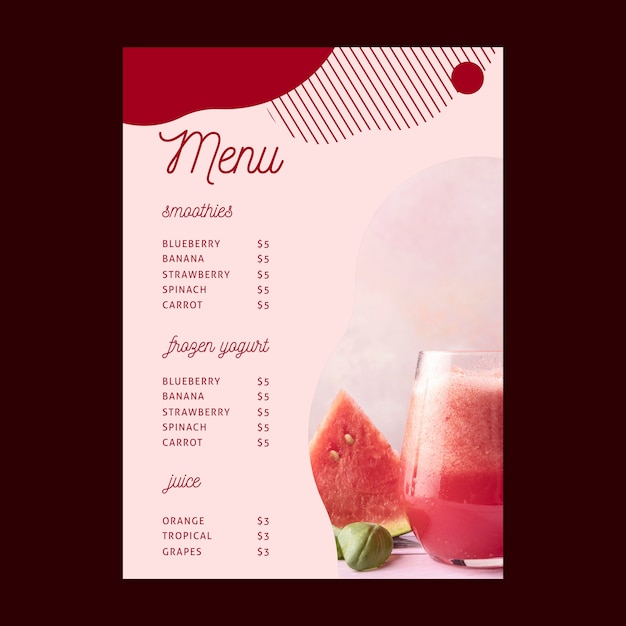 Vector smoothies bar menu template