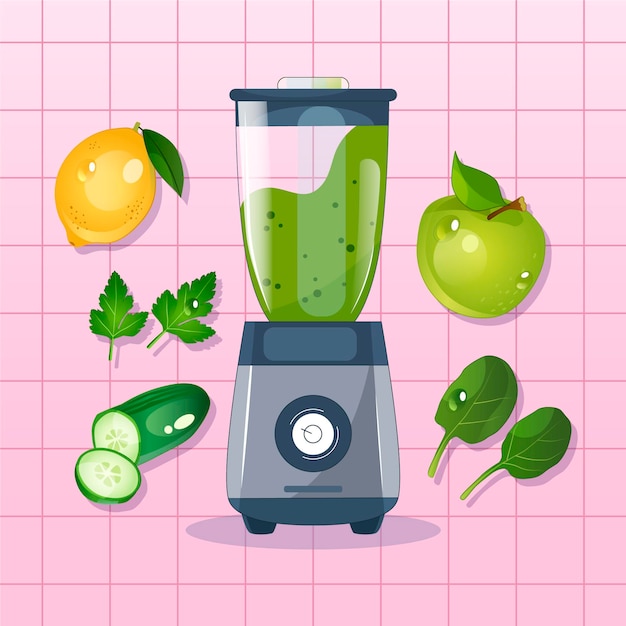 Vector smoothies blender glass with fruits around