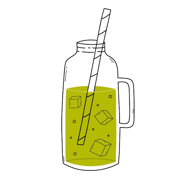 Frullati in una bottiglia doodle stile illustrazione vettoriale bottiglia disegnata a mano con cocktail di limonata frullato frullato disintossicante