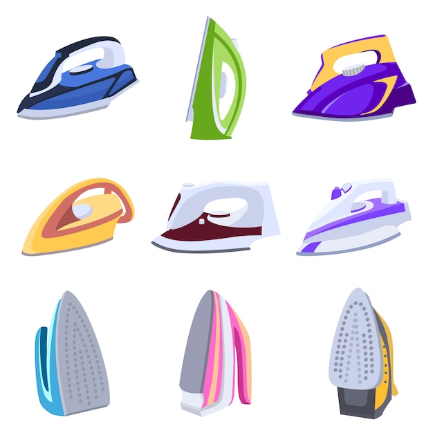 Vector smoothing-iron icons set, cartoon style