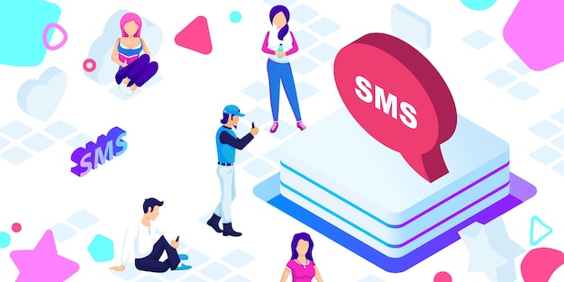 Sms isometric design icon Vector web illustration 3d colorful concept