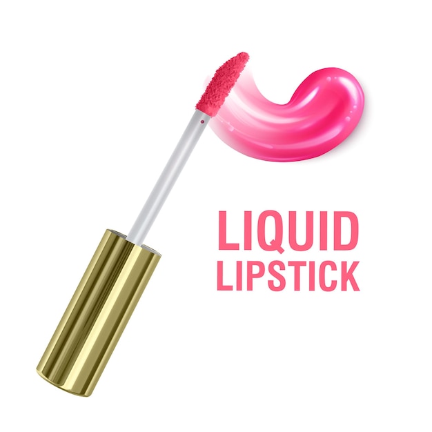 Smudge of liquid gloss for makeup palette on White background. Realistic mock-up of bright pink smear of liquid lipstick, Vector eps 10 illustration