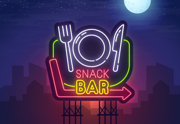 Vector snack bar neon billboard