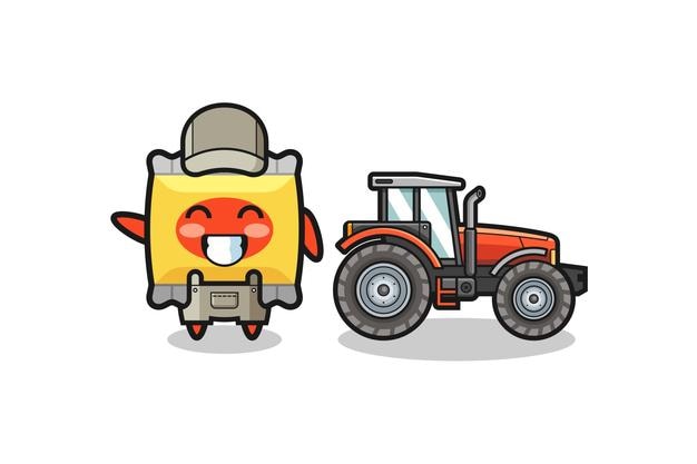 Талисман фермера, стоящего рядом с трактором
