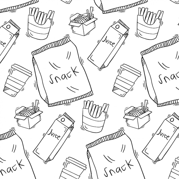 Vector snack food pattern doodle