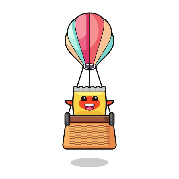 Vector snack mascot riding a hot air balloon