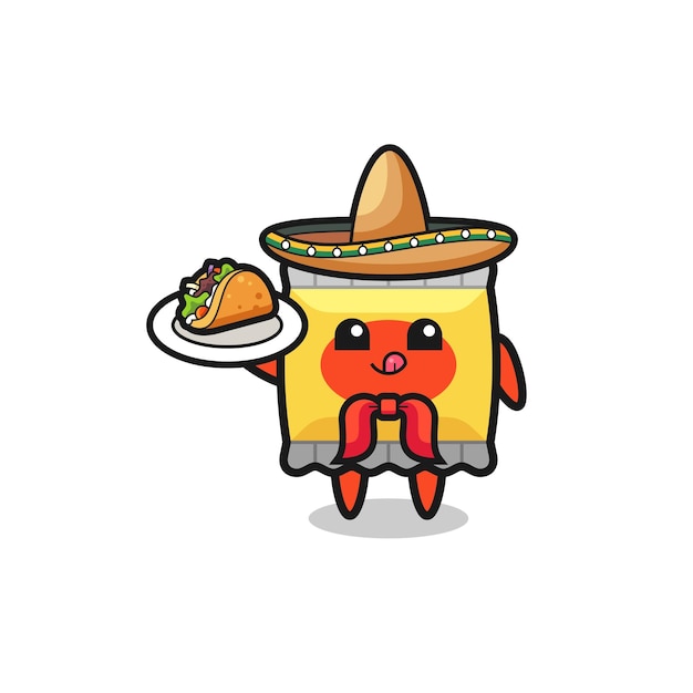 Vettore spuntino mascotte chef messicano con in mano un design carino taco