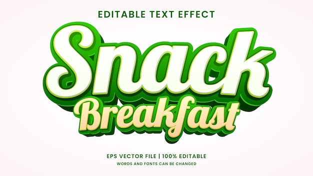 Vector snack ontbijt 3d bewerkbare tekst effect