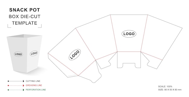 Snack pot box die cut template