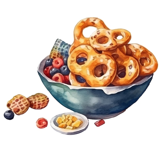 Snacks watercolor illustration