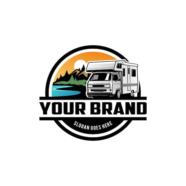 Snail camper rv  camper van  caravan  motor home logo vector