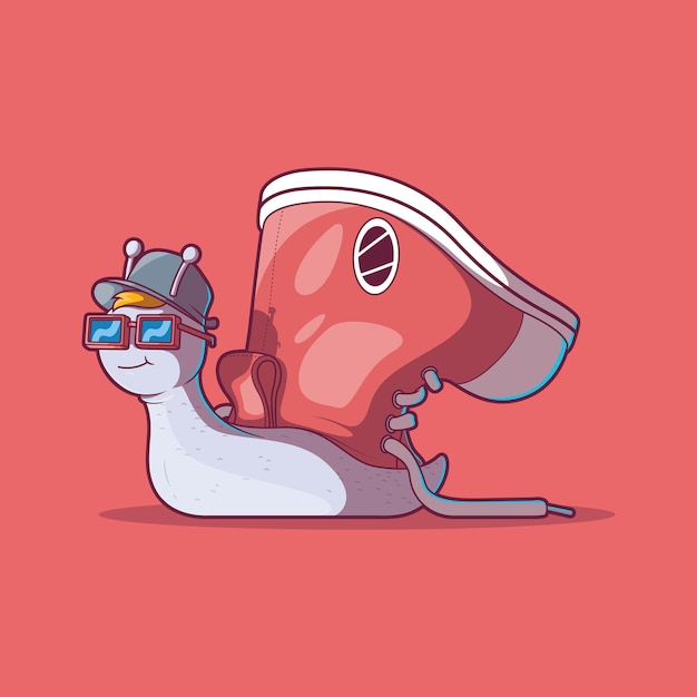 Snail character using a sneaker as a shell vector illustration funny sport style design concept