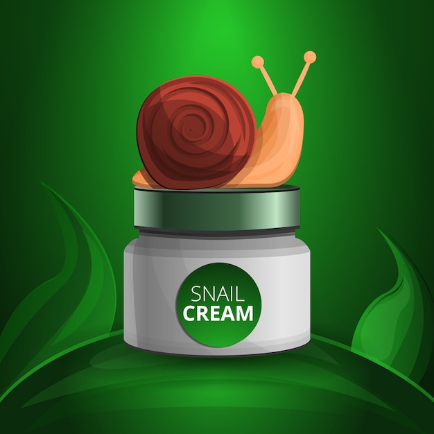 Snail cream concept background, cartoon style