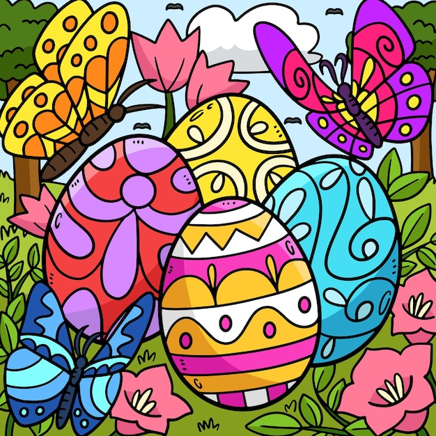 Snail on Mushroom with Easter Eggs Colored