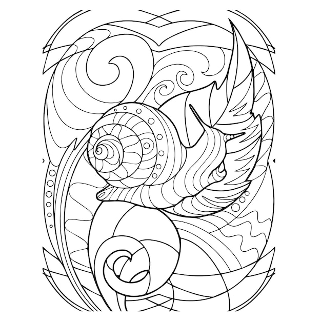 Snail on a tree leaf in a vector for coloring books mandala