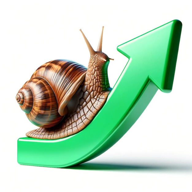 Vector snail on upward blue arrow slow steady progress