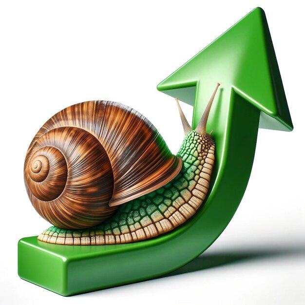 Vector snail on upward blue arrow slow steady progress