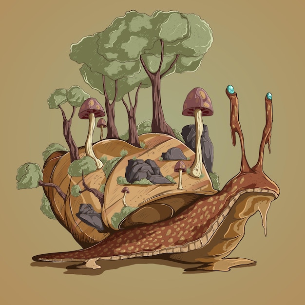 snail with a forest on the shell