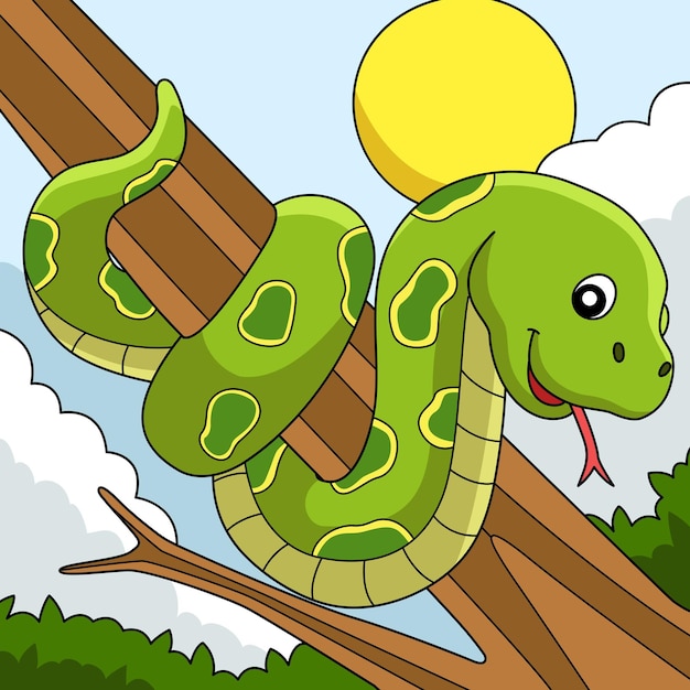 Vector snake animal colored cartoon illustration