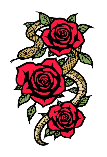 Snake on a background of roses