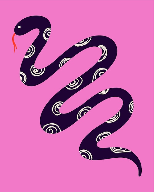 Vector snake card in modern trendy naive style minimalistic funky bizarre snake
