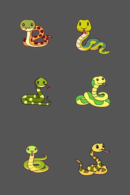 Vector snake cartoon art set