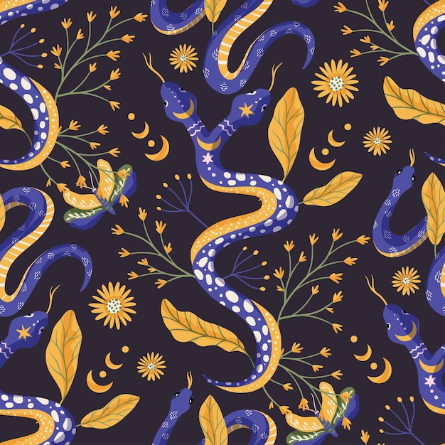 Snake celestial magic seamless vector pattern