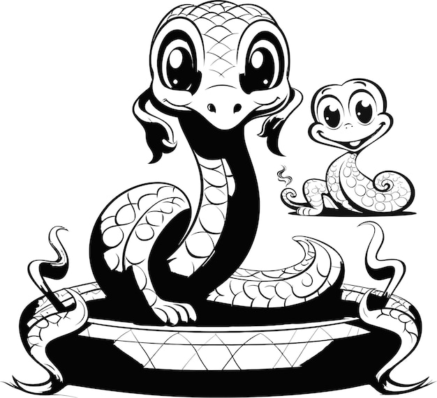 Vector snake cobra animal black and white coloring page