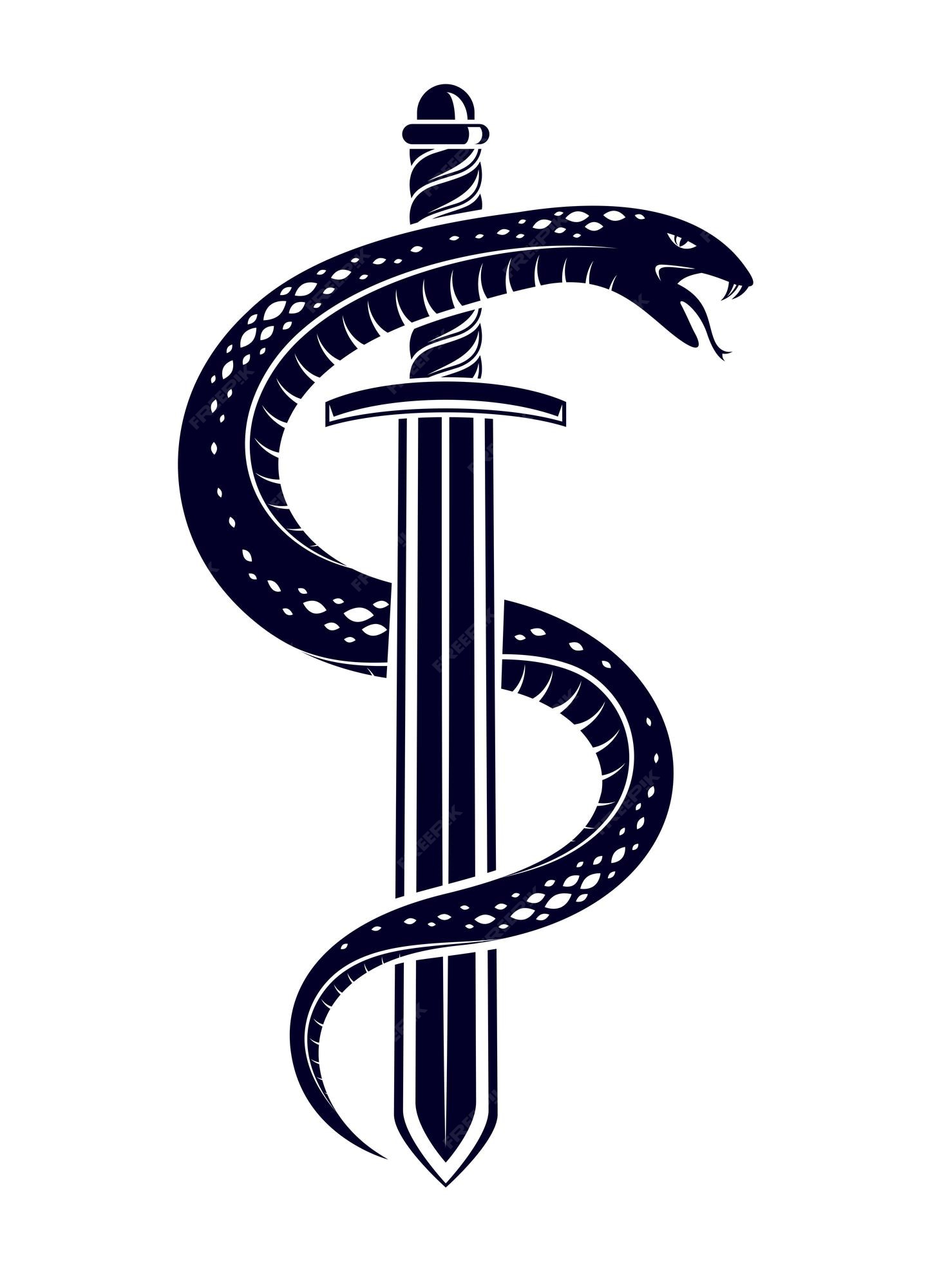Premium Vector | Snake and dagger, serpent wraps around a sword vector  vintage tattoo, roman god mercury, luck and trickery, allegorical logo or  emblem of ancient symbol.