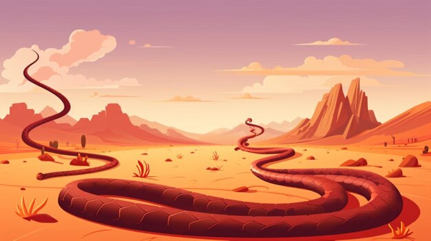 Vector a snake in the desert with mountains in the background