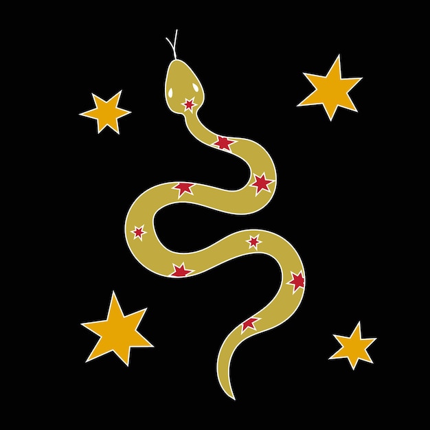 snake in doodle style with stars on a black background symbol of 2025 according to chinese calendar
