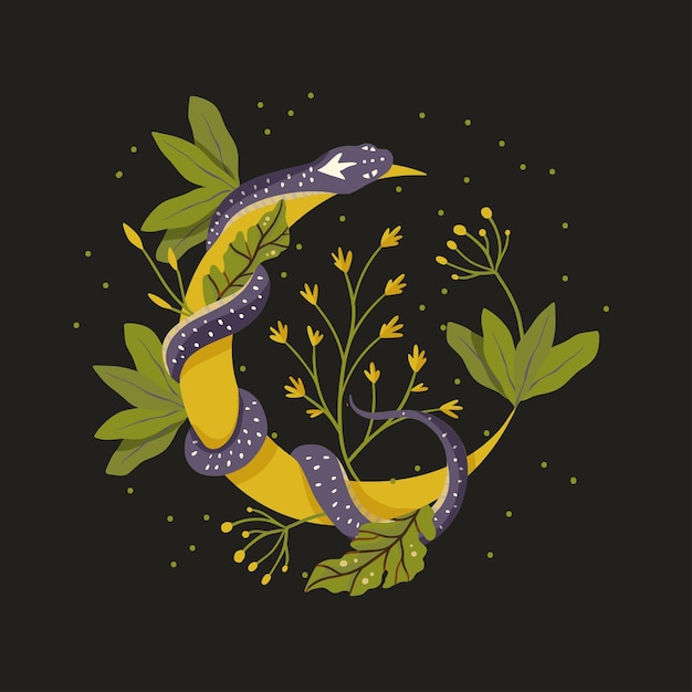 Snake floral background vector snake flower magic art